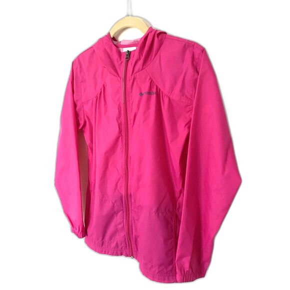 Columbia Girls Nylon Windbreaker Jacket Lightweight Hooded Zip Outdoor Layer L - Picture 2 of 10